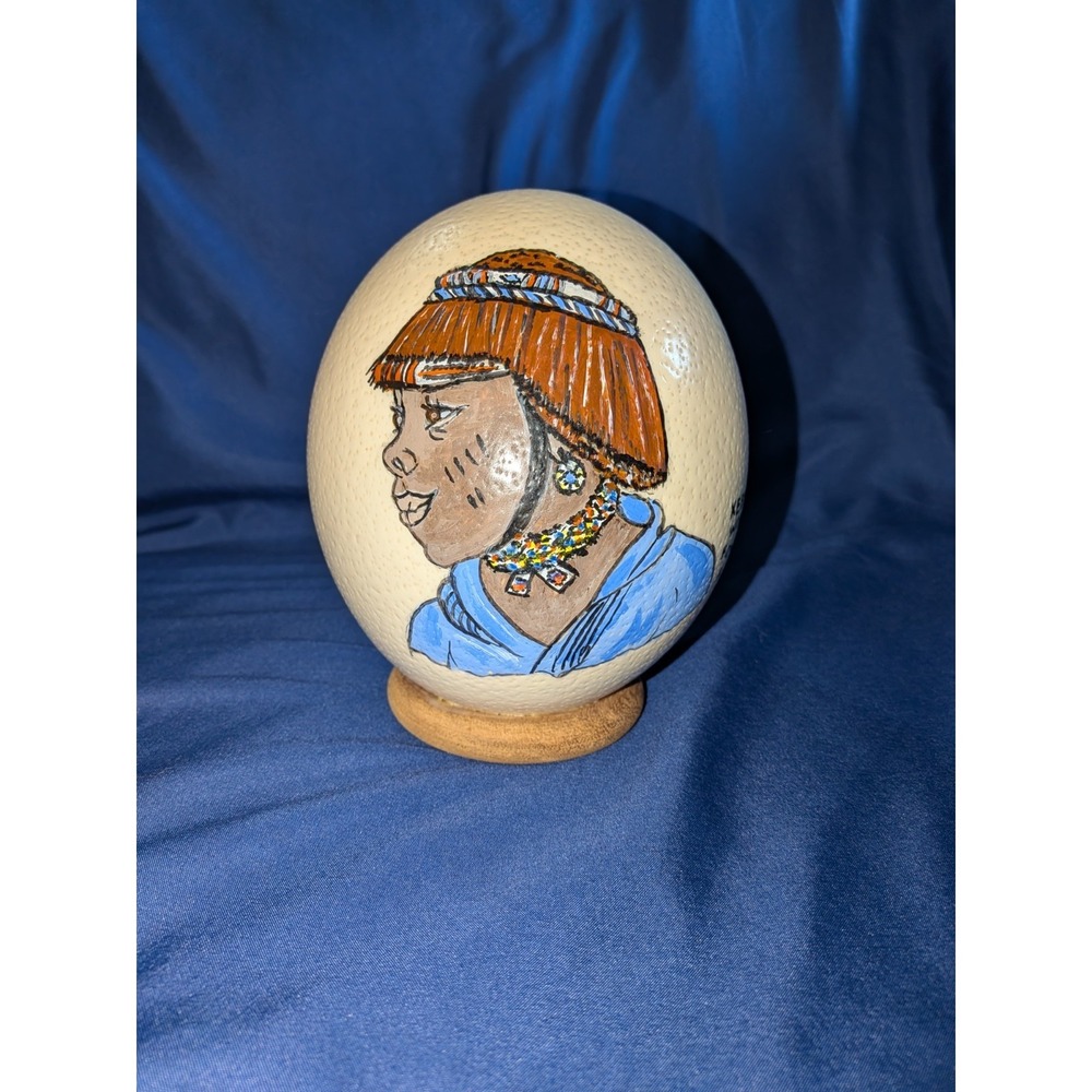 Vintage One Of A Kind‎ Hand Painted North African Ostrich Egg
